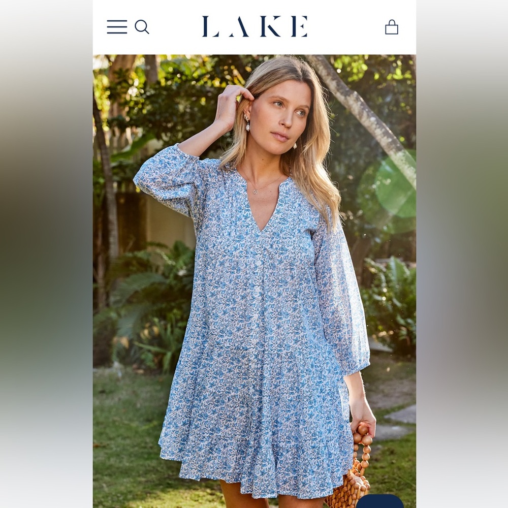 LAKE Eloise tiered dress in delft blue garden floral. Like new condition.